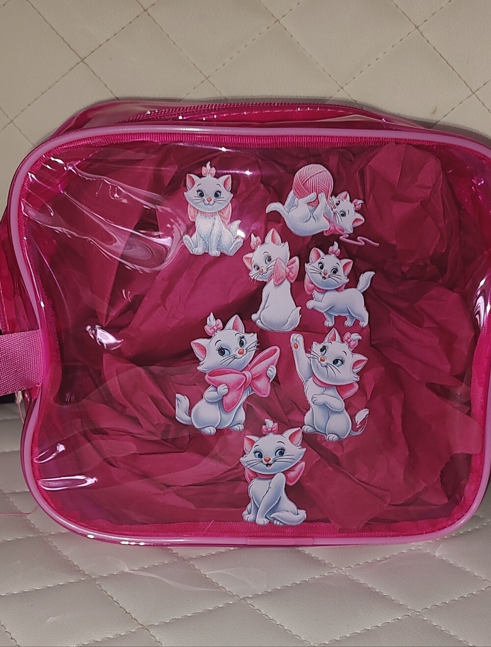 New! Marie cat Jelly PVC Zipper Makeup/Pencil/ Lunch Bag. 12"X10" X5